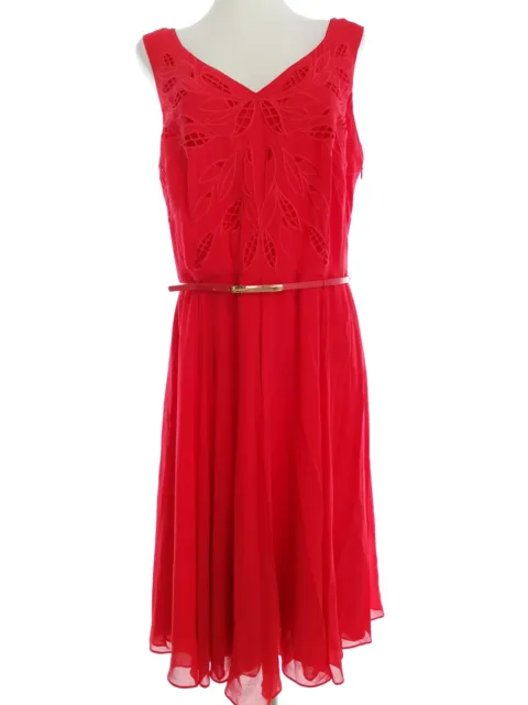 Jacques Vert  T. 14 (40) Rouge Midi Robe de Bal Soirée Sans manches Broderie