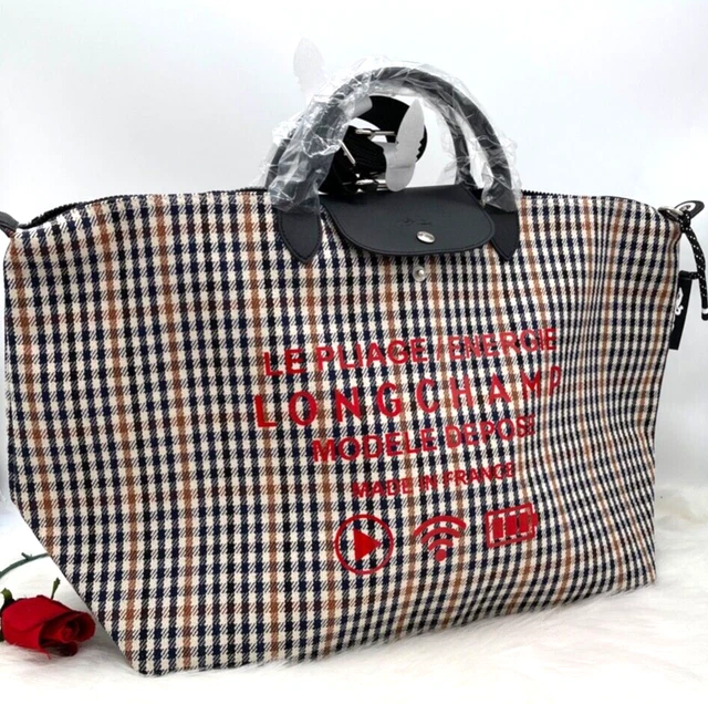 AUTH NWOT $365 Longchamp Large Le Pliage Pier de Poule 18" Top Handle Travel Bag