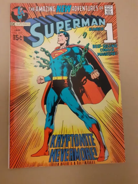 Superman #233 Classic Neal Adams Cover Kryptonite Nevermore  Fine+ DC Comic 1971