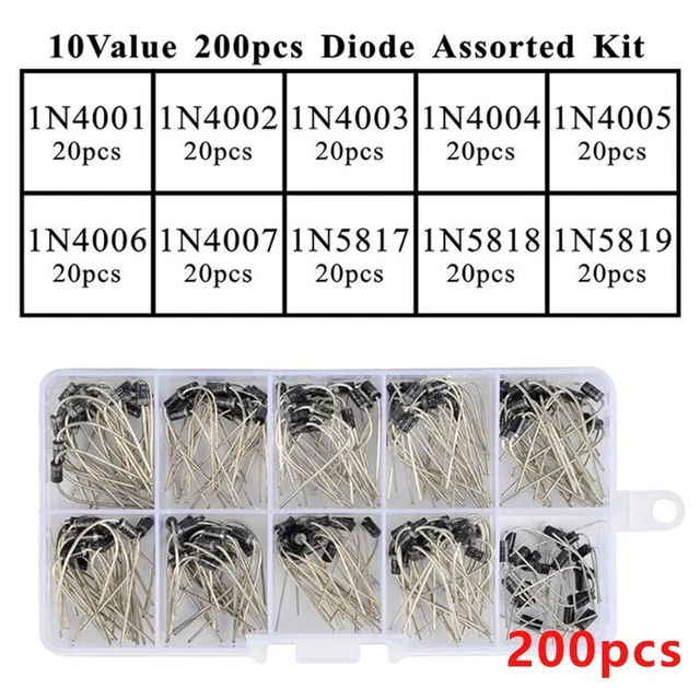 200pcs 10 Valore Diodo Raddrizzatore 1N4001~1N5819 Zener Diodo Kit Assortimento