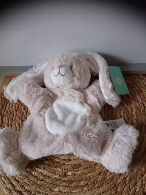 Doudou peluche lapin gris blanc marionnette Tex neuf