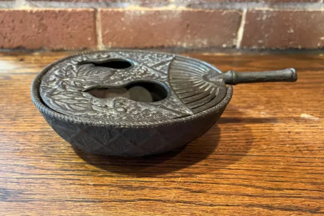 GREAT Japanese Cast Iron Incense Burner - Uchiwa Fan Style