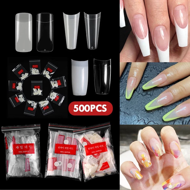 500X French Acrylic False Nail Tips/ Full Nail Stiletto Coffin Natural Clear Gel