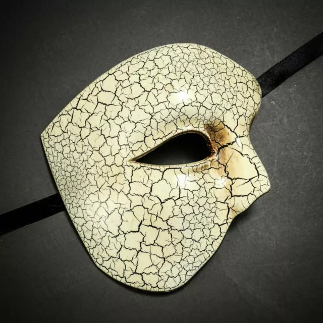 White Phantom Of The Opera Mardi Gras Crackle Face Halloween Men Masquerade Mask