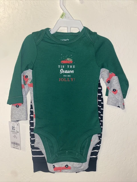 Nwt 3M Carters Baby Boy's Truck W/ Tree Themed 3-Piece Set (One-Pieces & Pants)