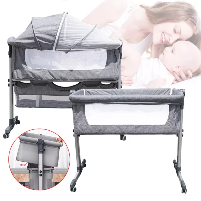 Baby Bassinets Bedside Sleeper Two-side Mesh Crib Portable for Safe Co-Sleeping