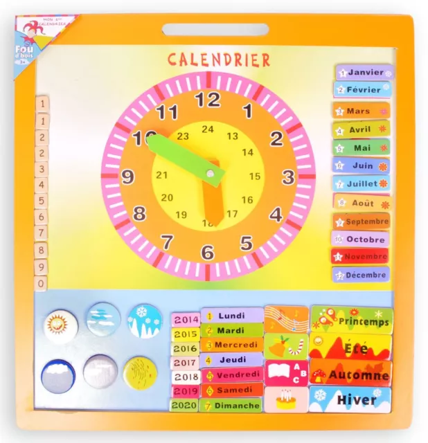 Calendrier magnétique en Bois   45 x 42 cm Horloge Jour Mois   Jeux jouet Enfant