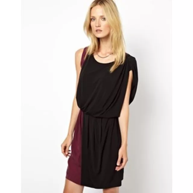 $130 SELECTED FEMME Soft Fabric Pilly Dress Black / Plum Wine ( 6 )