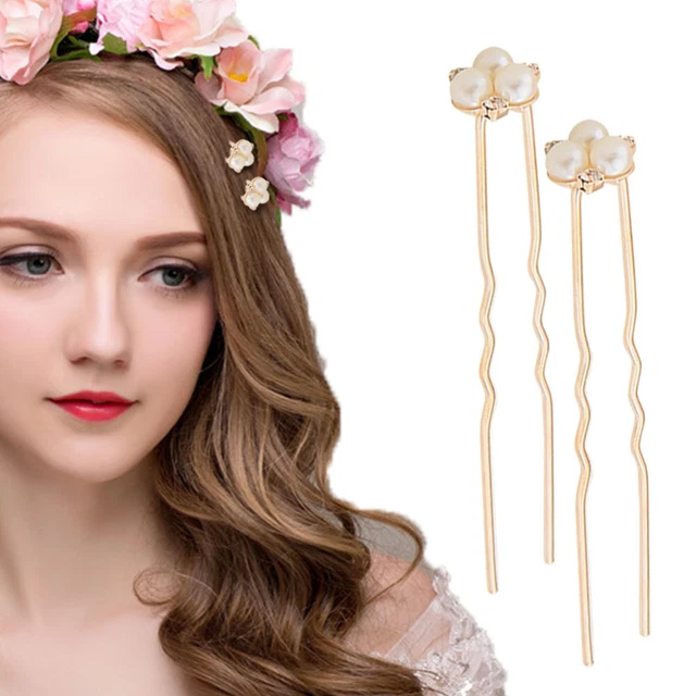 12 Pcs U Shape Hair Clip Bridal Hairpin Shaped Fork Pearl Wedding Accessories