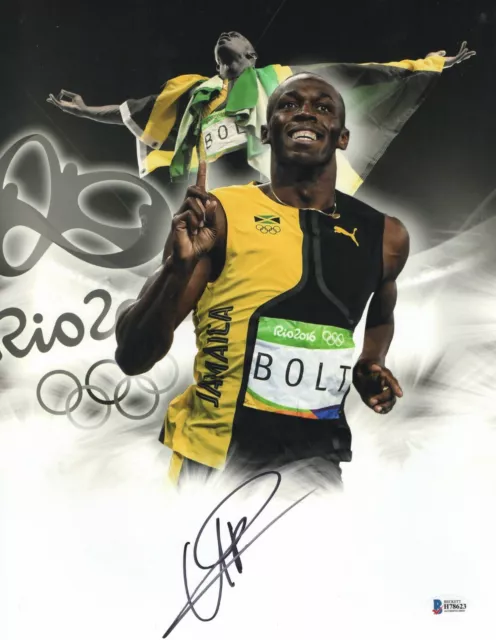 Jamaica Usain Bolt Signed 2009 Summer Olympics 'Jamaica' 11X14 Photo Bas Coa 1