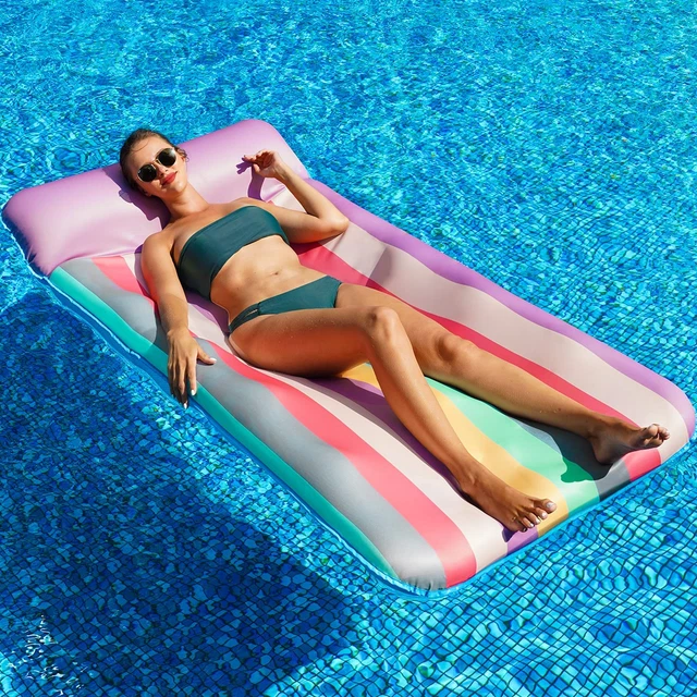 Oversized Pool Float 72 x 36 X-Large Fabric-Covered with Headrest Inflatable