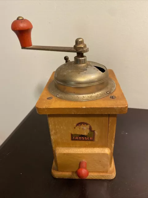 Vintage ARMIN TROSSER Hand Crank Coffee Mill / Grinder, Wood, Drawer