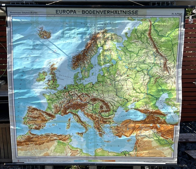 EUROPE PHYSICAL DIERCKE Roll Map School Wall Chart Teaching Board ...