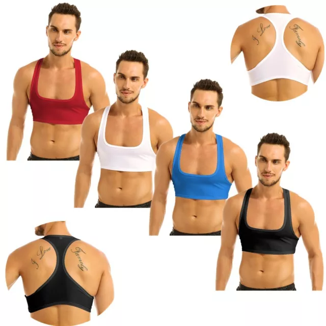Men Sports Bra Crop Half Tank Top Vest Fitness Muscle T-shirt Fitness  Clubwear