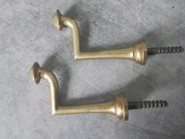 Pair Antique French Brass Curtain Tie Back Hooks. Octagonal finials 6cms long.