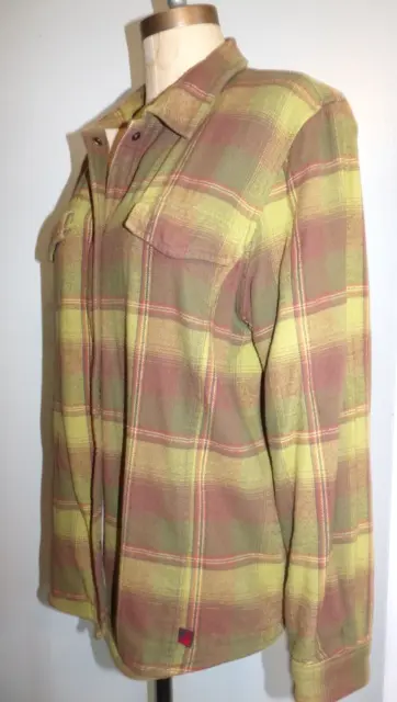 Vintage Woolrich Women's Green Brown Plaid Fleece Lined Snap Jacket Size Large