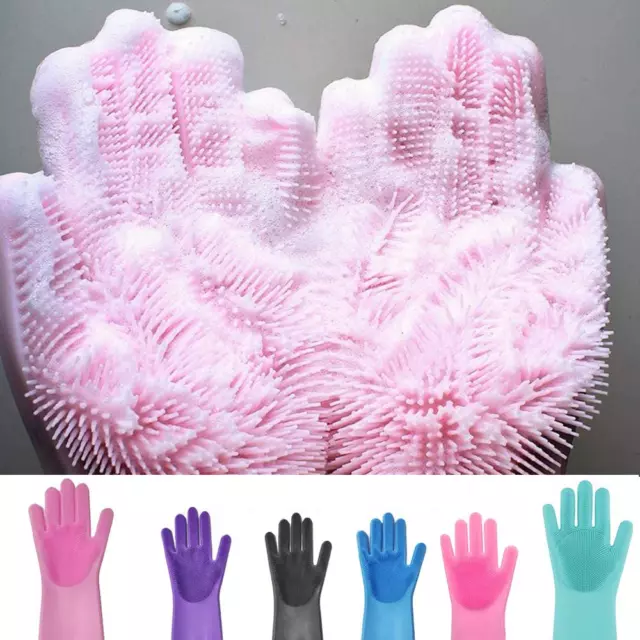 1Pair Magisch Silikon Geschirrspülmittel Schrubber Gummi Handschuhe Küche  ； ；