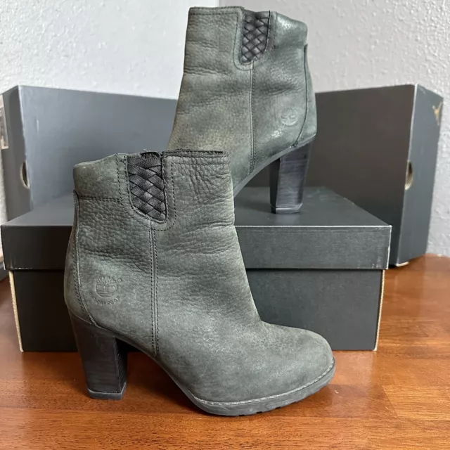 Timberland Ankle Boots Women's Dark Gray Leather Block Heel Booties Zip Size 6