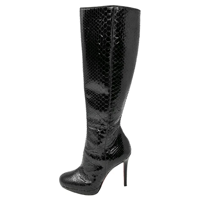 Christian Louboutin Black Python Botta 120 Knee High Stiletto Heels Tall Boots