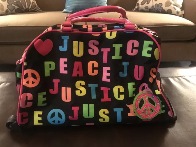 JUSTICE GIRLS Peace ROLLING DUFFEL BAG Overnight Travel Carry On Suitcase