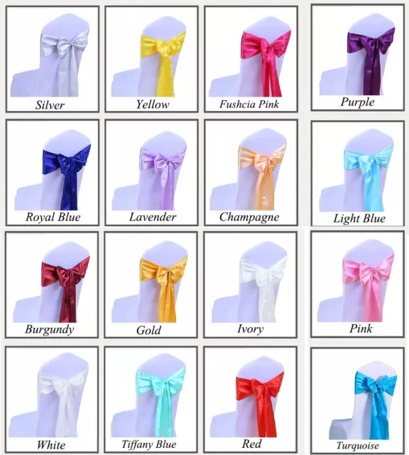 1 25 50 100 Satin Sashes Chair Cover Bow Sash WIDER FULLER BOWS Wedding Party