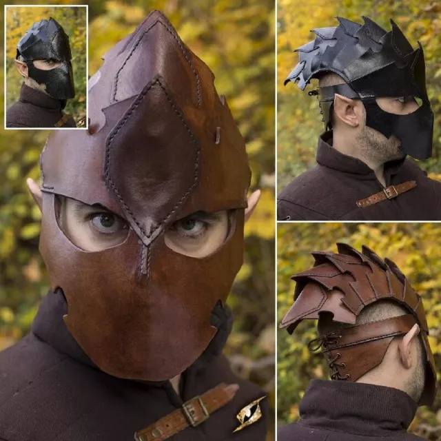 Assassins Quality Leather Helmet. Perfect for Stage Costume & LARP 2 Colours