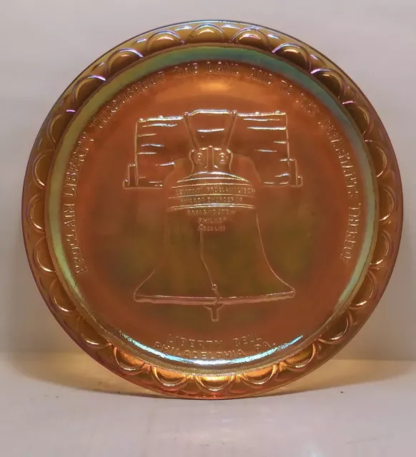 VINTAGE 1976 American Bicentennial Gold Carnival Glass Liberty Bell Plate