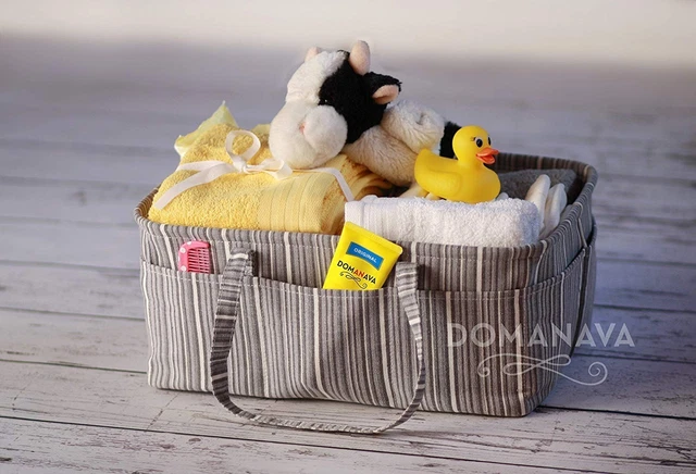 DOMANAVA Diaper Caddy Baby Storage Nursery Organizer for Newborn, Large, Grey