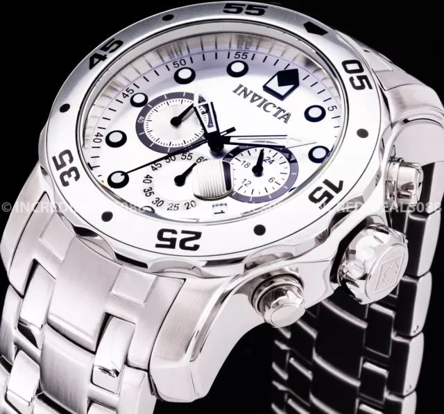 Invicta Mens PRO DIVER SCUBA CHRONOGRAPH Silver Dial Bracelet 48mm SS Watch