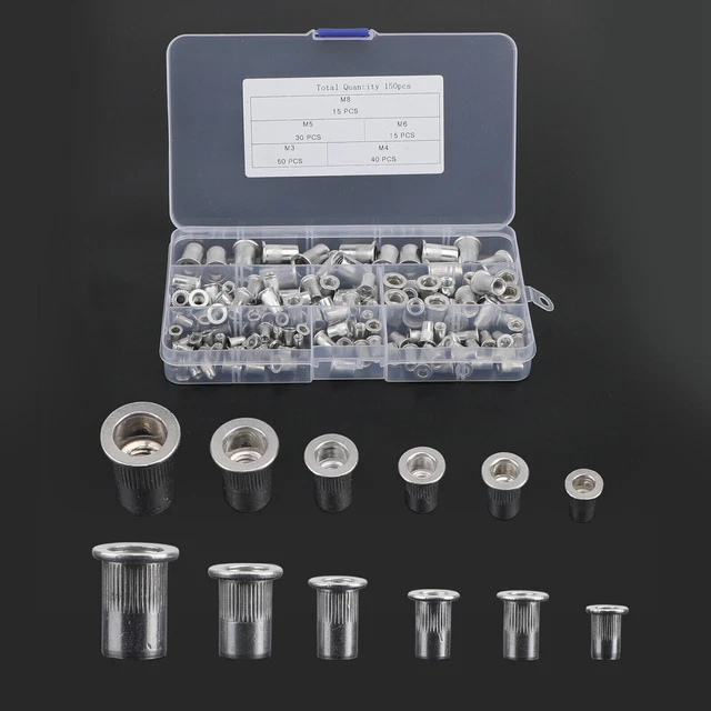 150PCS Insert Filetés Écrou Rivet Acier Rivet Assortiment Avec Boîte E3