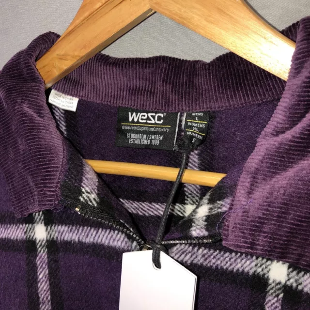 Wesc Nick Plaid Full Zip Purple Unisex Shirt Jacket Shacket Top Mens L Womens XL 3