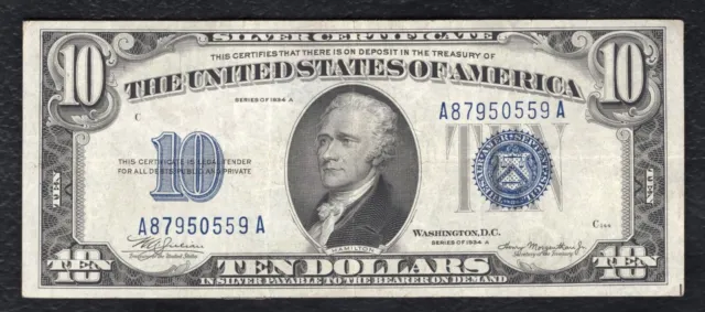 Fr. 1702 1934-A $10 Ten Dollars Silver Certificate Currency Note Extremely Fine