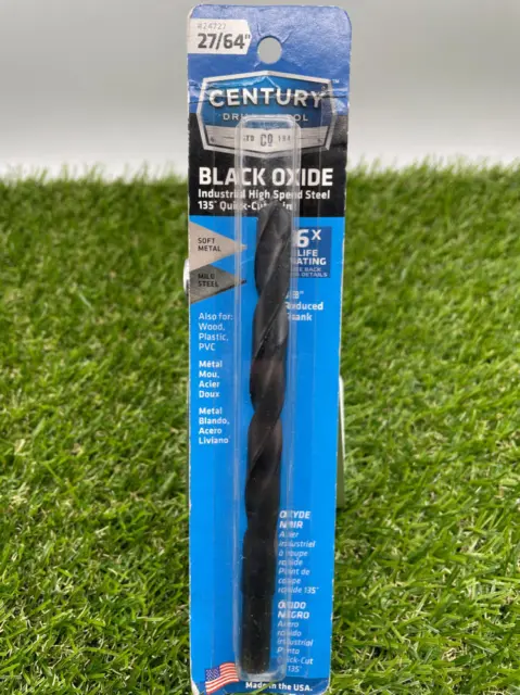 Century Drill & Tool 24727 Pro Grade Black Oxide Drill Bit, 27/64" Reduced Shank