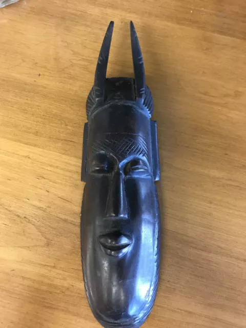 African Hand Carved Ebony Mask w/ two "horns"