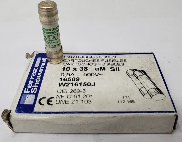 7x Ferraz Shawmut Sécurité W216150J 0,5A 500V 10x38mm