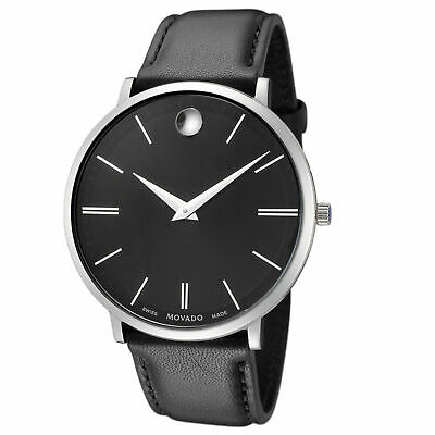 Movado 0607086 Ultra Slim Men's Watch Black Leather 40mm Stainless Steel Watch
