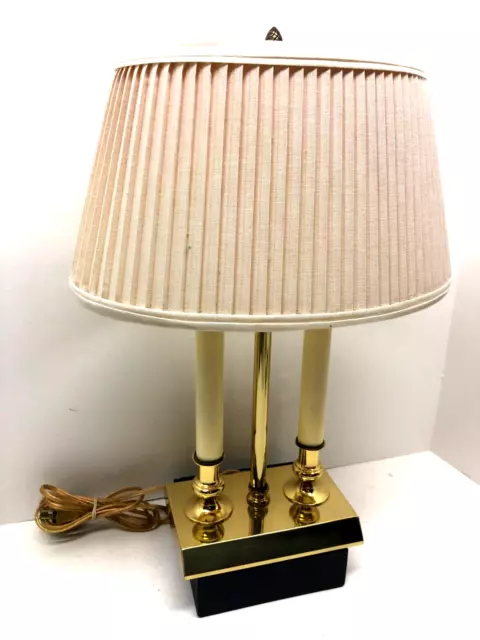 Brass Heyco Lamp w/ Pleated Shade Two Bulb Great Condition Mid Century Vintage