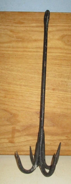 Antique Blacksmith Hammered Hand Forged Wrought Iron 4 Prong Meat Hook 2