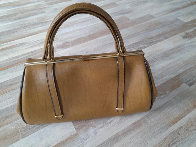 Damen Retro Vintage Handtasche Leder Braun kleine Arzttasche Doktor Koffer