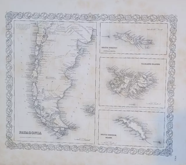 Patagonia / Falkland Islands   antique map 1st Edition Colton's maps