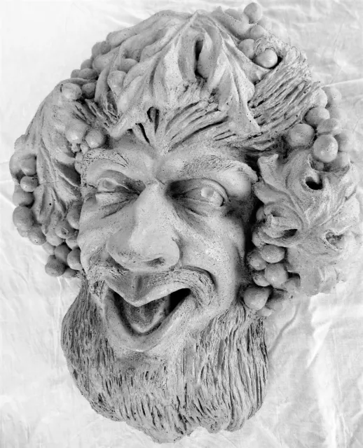 Handmade 15" Bacchus Folk Art Classic, a Cast Stone Wall Sculpture by Claybraven
