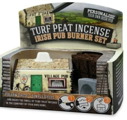 Irish Turf Peat Incense Ceramic Pub Burner Set Novelty Saint Patrick's Day Gift