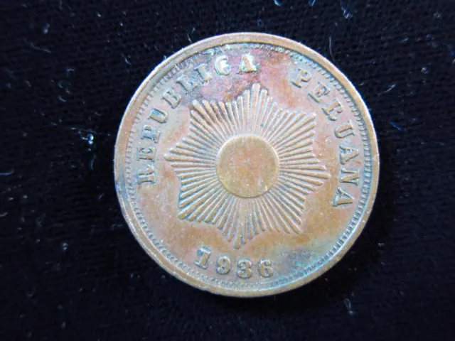 PERU 2 CENTAVOS 1936 radiant sun 0142# MONEY COIN