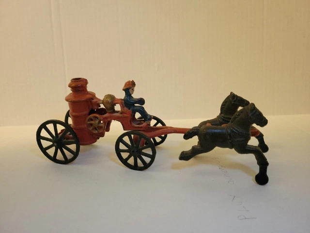 VINTAGE CAST IRON Horse Drawn Steam Pumper Fire Wagon Buggy Firefighter