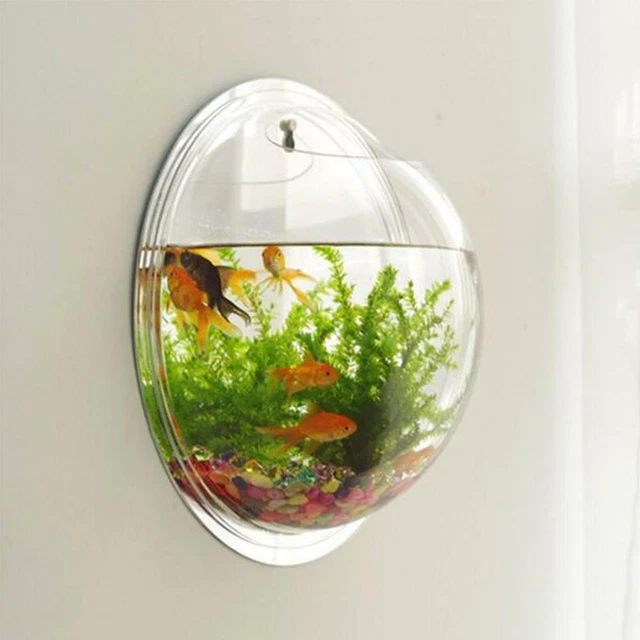Clear Wall Mounted Fish Bowl Aquarium Plant Tank Beta Goldfish Hanger Decoration 9