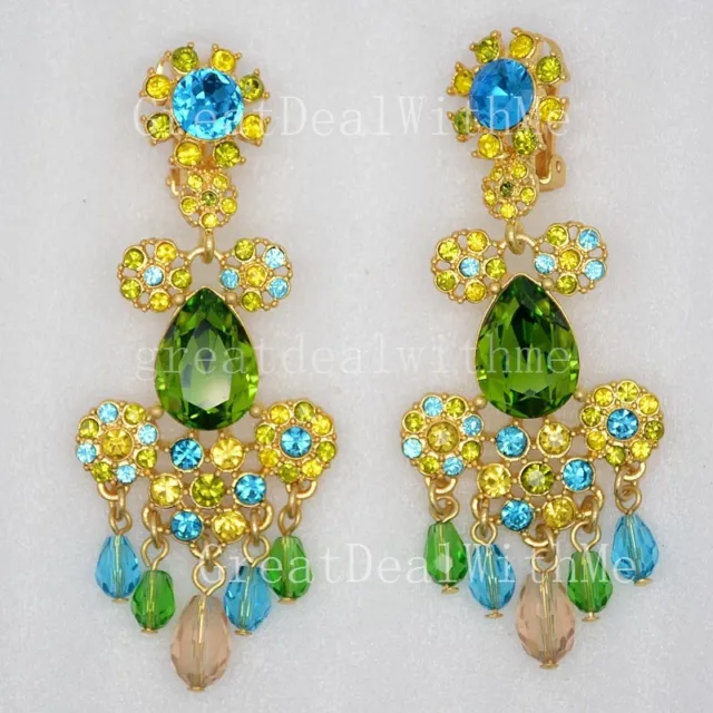 Oscar de la renta women Jewelry Stuning Green Teardrop Clip On Earrings Tassel