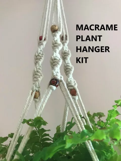 DIY Macramé Kit, Macrame Plant Hanger, Hanging Planter organic cotton with beads