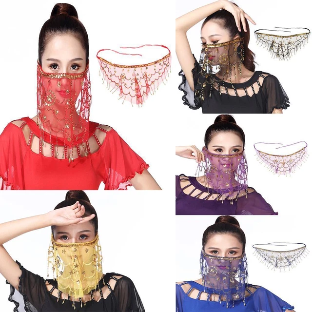 Lady Belly Dance - Paillettes - Perles - Visage - Voile - Costume Halloween -