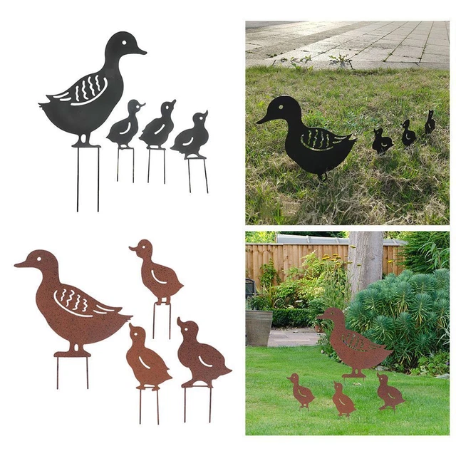 4 Stück Gartensilhouettenpfähle, Ententierskulptur, eingelegte Gartenpfähle