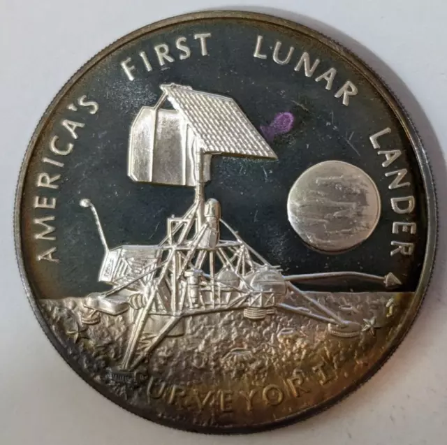 Franklin Mint 1973 Silver .925 Round Americas First Lunar Lander Surveyori Rare